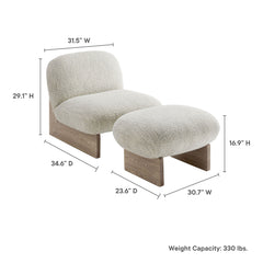 Loyal Pearl/Oak Boucle Fabric Accent Chair and Ottoman Set - Ornate Home