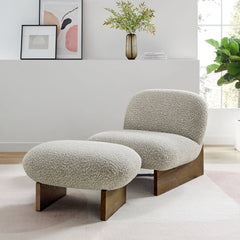 Loyal River Rock/Walnut Boucle Fabric Accent Chair and Ottoman Set - Ornate Home