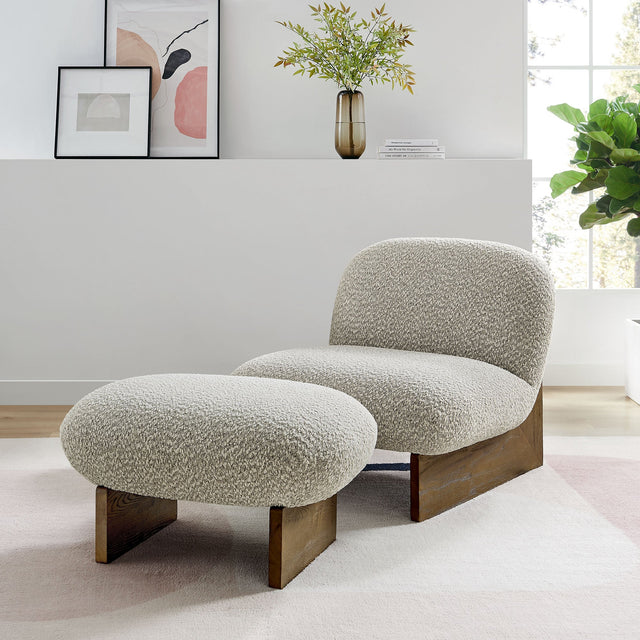 Loyal River Rock/Walnut Boucle Fabric Accent Chair and Ottoman Set - Ornate Home