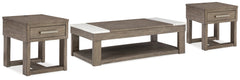 Loyaska Grayish Brown/White Lift-top Coffee Table and 2 End Tables - Ornate Home