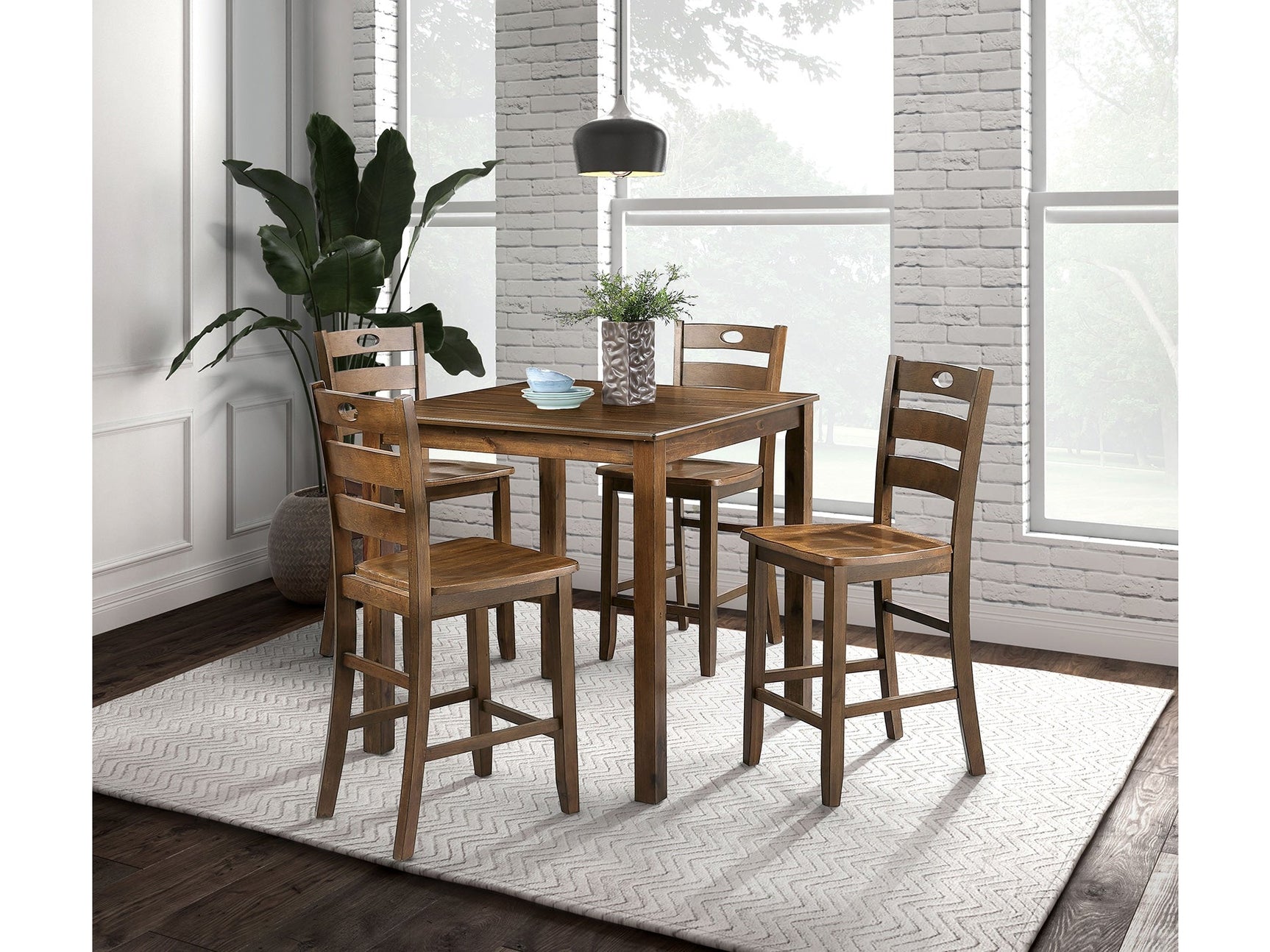 Lubbock Walnut 5 Pc. Counter Height Set - Ornate Home