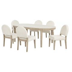 Lucaire Honed Cream 7-Piece 84-inch Dining Set With Curved Chairs - Ornate Home