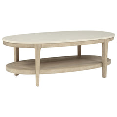 Lucaire Honed Cream And Sandstone Oval Cultured Marble Top Coffee Table - Ornate Home