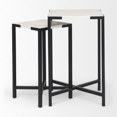 Lucas White/Black Marble Accent Tables (Set of 2) - Ornate Home