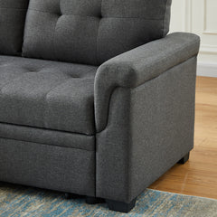 Lucca Dark Gray 84"W Linen Reversible Sleeper Sectional Sofa with Storage Chaise - Ornate Home