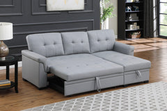 Lucca Gray 84"W Vegan Leather Reversible Sleeper Sectional Sofa with Storage Chaise - Ornate Home