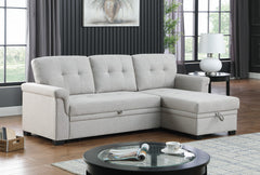 Lucca Light Gray 84"W Linen Reversible Sleeper Sectional Sofa with Storage Chaise - Ornate Home