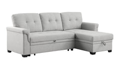 Lucca Light Gray 84"W Linen Reversible Sleeper Sectional Sofa with Storage Chaise - Ornate Home