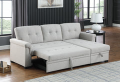 Lucca Light Gray 84"W Linen Reversible Sleeper Sectional Sofa with Storage Chaise - Ornate Home
