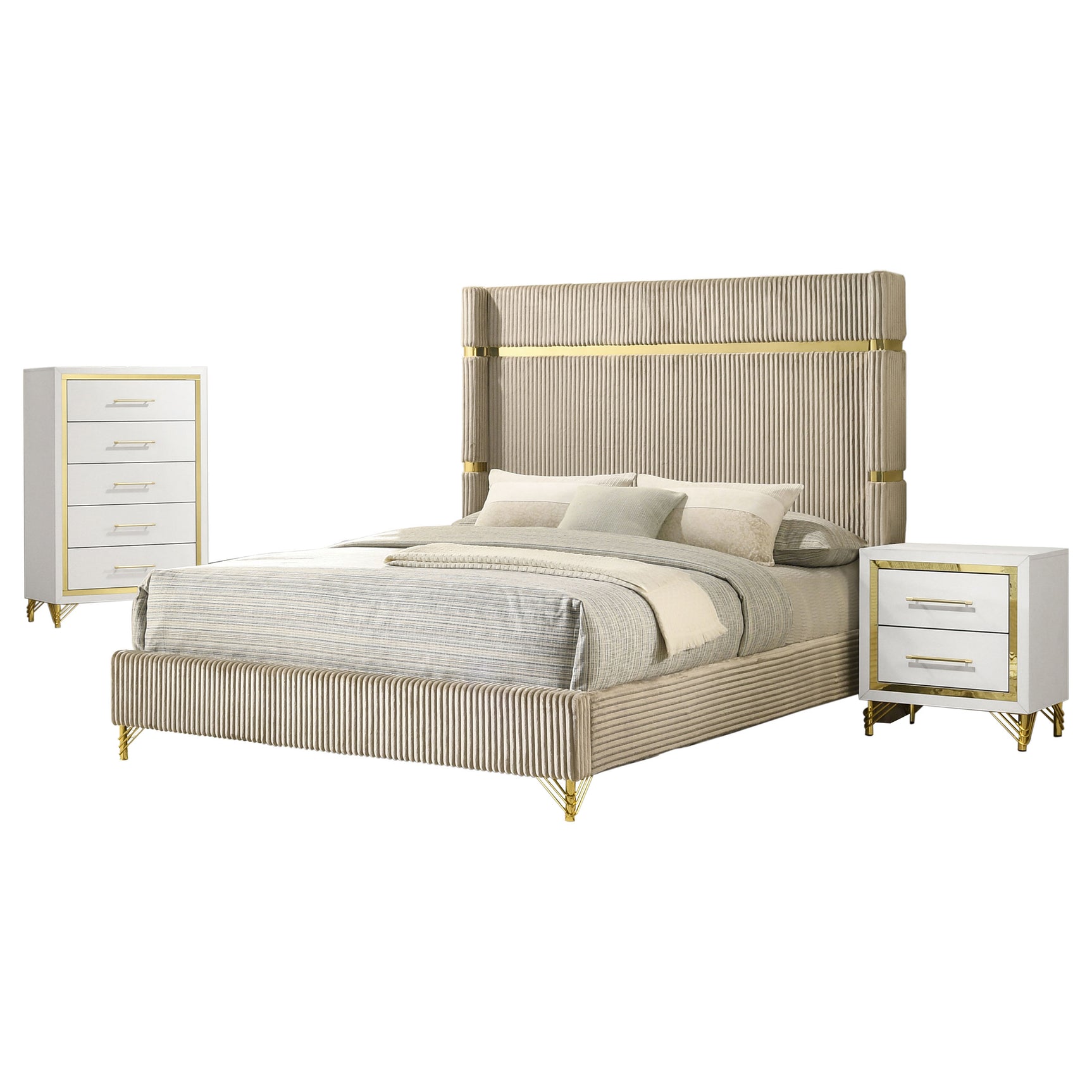 Lucia Beige And White 3-Piece Queen Bedroom Set - Ornate Home