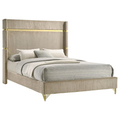 Lucia Beige Eastern King Upholstered Wingback Bed - Ornate Home