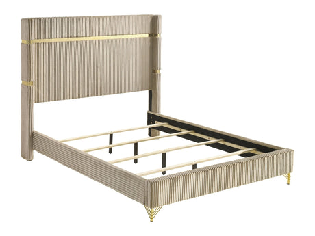 Lucia Beige Queen Upholstered Wingback Bed - Ornate Home