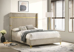Lucia Beige Queen Upholstered Wingback Bed - Ornate Home