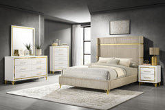 Lucia Beige Queen Upholstered Wingback Bed - Ornate Home