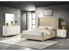 Lucia Beige / White 4-piece Eastern King Bedroom Set - Ornate Home