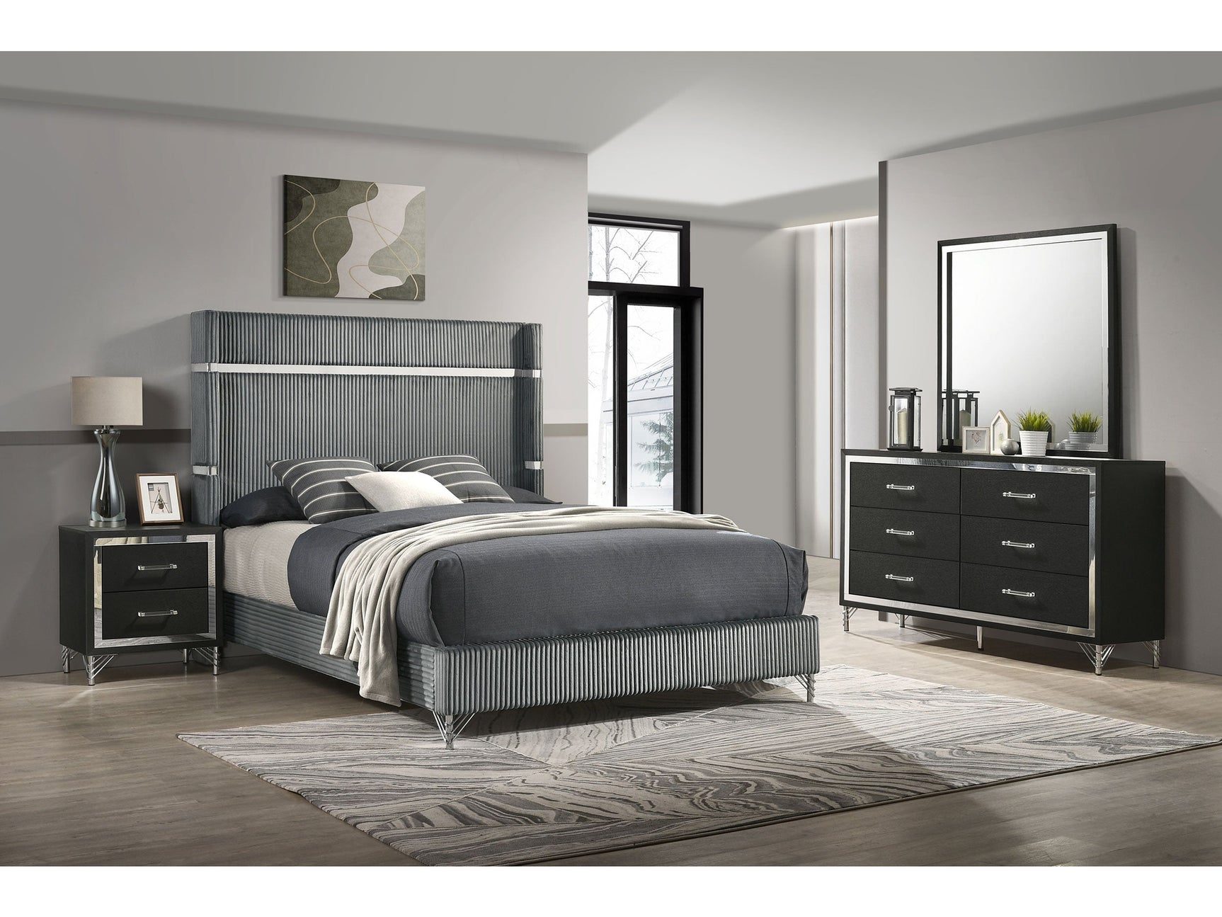 Lucia GREY 4-piece Eastern King Bedroom Set - Ornate Home