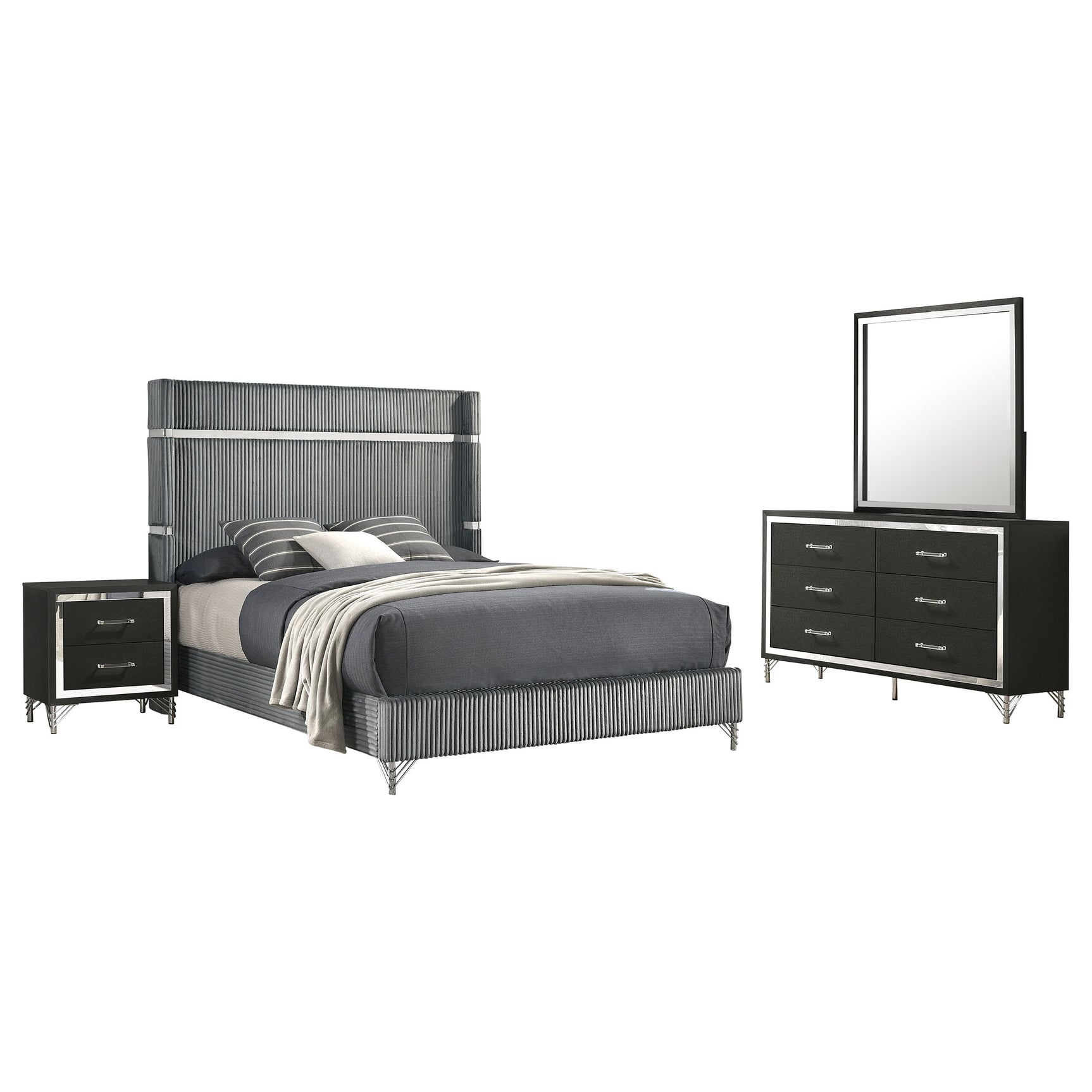 Lucia Grey 4-piece Queen Bedroom Set - Ornate Home