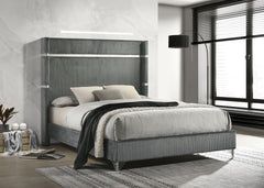 Lucia Grey Eastern King Upholstered Wingback Bed - Ornate Home
