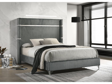 Lucia Grey Queen Upholstered Wingback Bed - Ornate Home