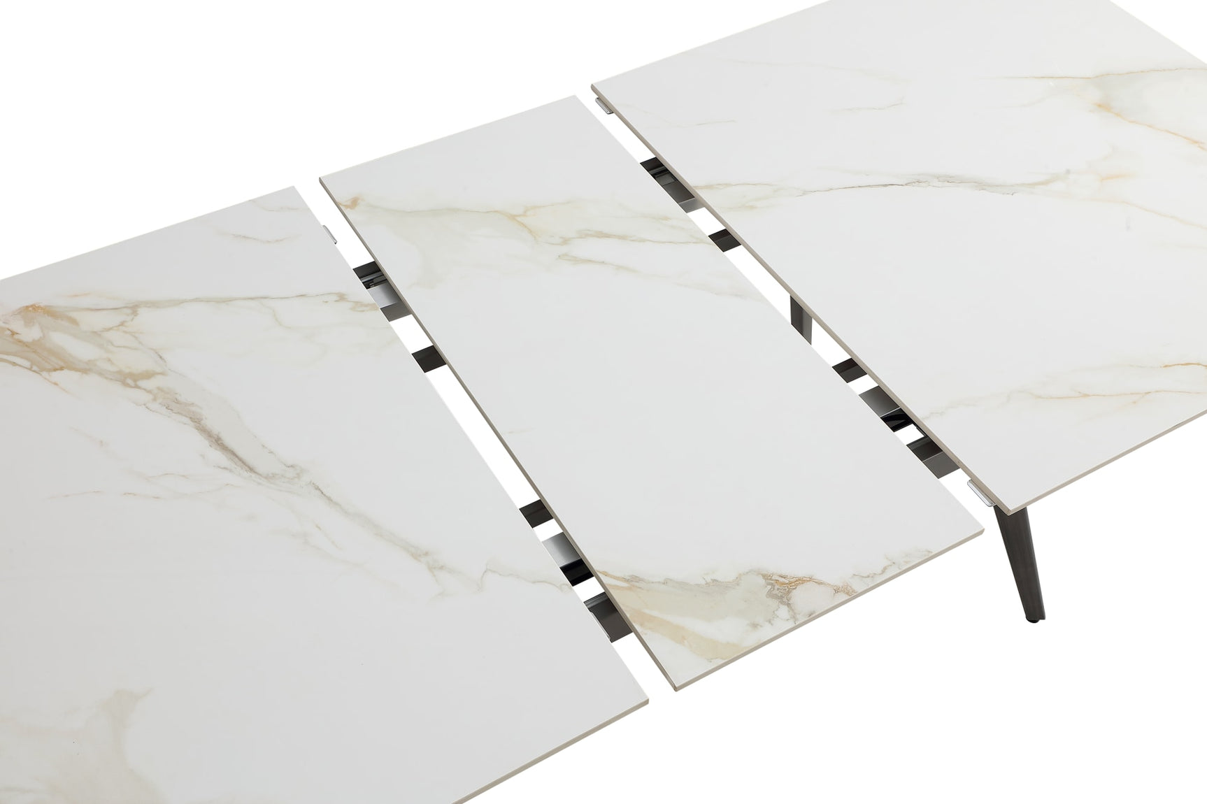 Lucia Polished Cappuccino/Gunmetal Extendable Stone Top Dining Table - Ornate Home