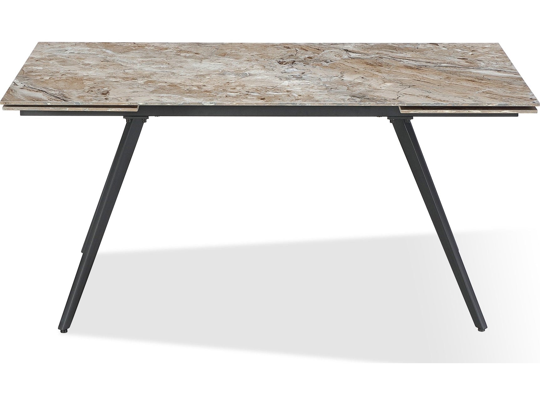 Lucia Rich Brown/Black Double Extension Stone Top Metal Leg Dining Table - Ornate Home