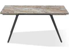Lucia Rich Brown/Black Double Extension Stone Top Metal Leg Dining Table - Ornate Home