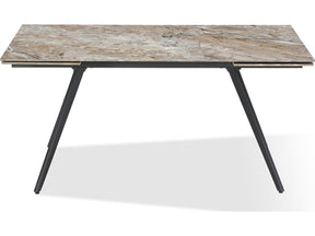 Lucia Rich Brown/Black Double Extension Stone Top Metal Leg Dining Table - Ornate Home