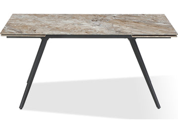 Lucia Rich Brown/Black Double Extension Stone Top Metal Leg Dining Table - Ornate Home