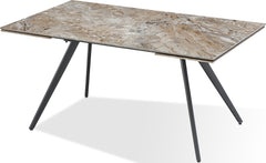Lucia Rich Brown/Black Double Extension Stone Top Metal Leg Dining Table - Ornate Home