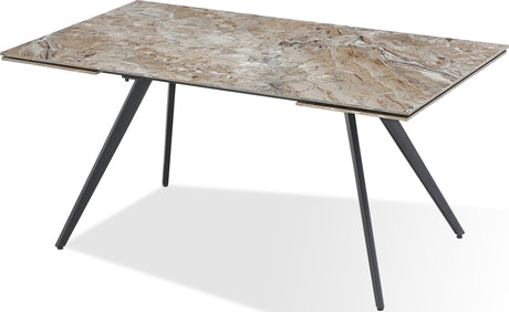 Lucia Rich Brown/Black Double Extension Stone Top Metal Leg Dining Table - Ornate Home
