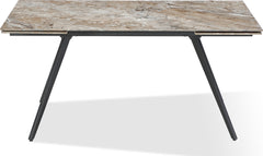 Lucia Rich Brown/Black Double Extension Stone Top Metal Leg Dining Table - Ornate Home