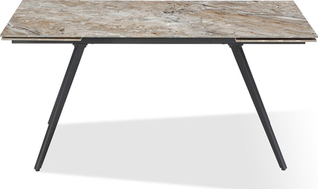 Lucia Rich Brown/Black Double Extension Stone Top Metal Leg Dining Table - Ornate Home