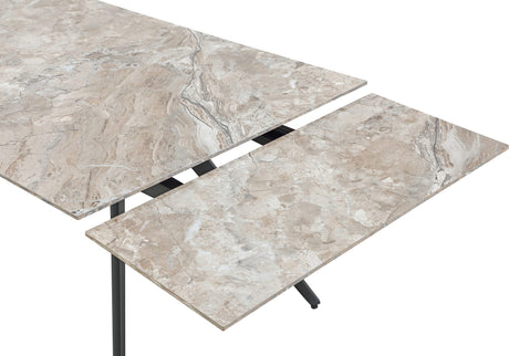 Lucia Rich Brown/Black Double Extension Stone Top Metal Leg Dining Table - Ornate Home