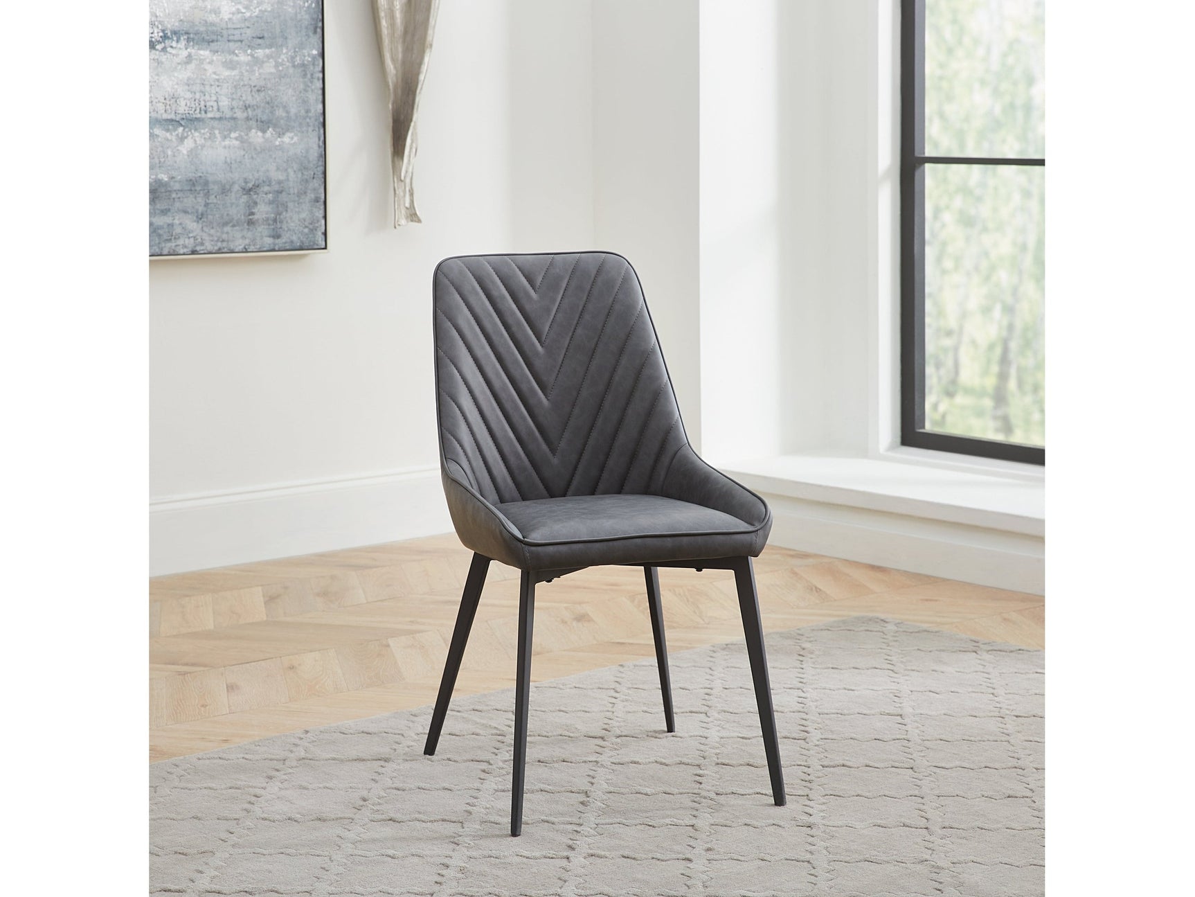 Lucia Upholstered Dining Chair in Charcoal Synthetic Leather and Black Metal (Set of 2) - Ornate Home