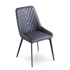 Lucia Upholstered Dining Chair in Charcoal Synthetic Leather and Black Metal (Set of 2) - Ornate Home