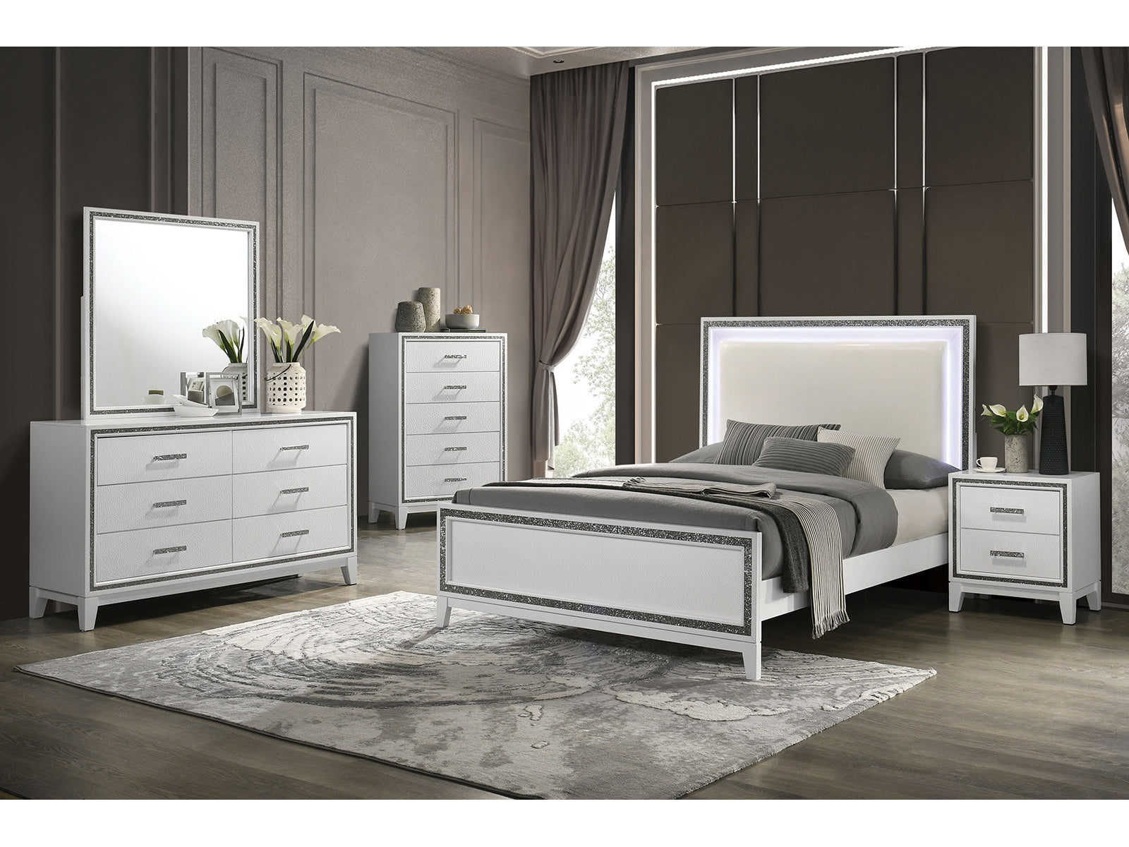 Lucida White E.King Bed - Ornate Home