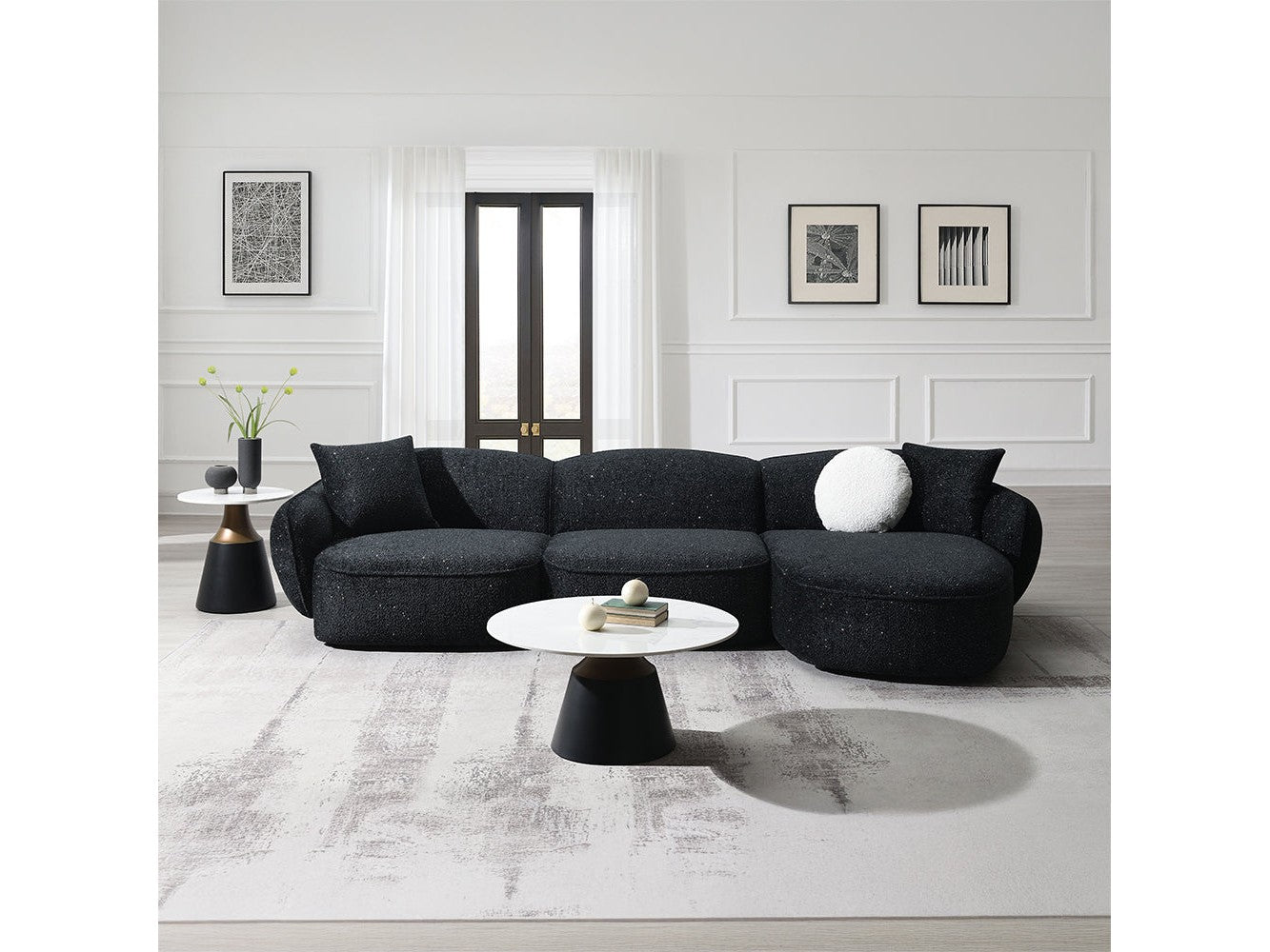 Lucifer Black/White Shimmer Sectional Sofa - Ornate Home
