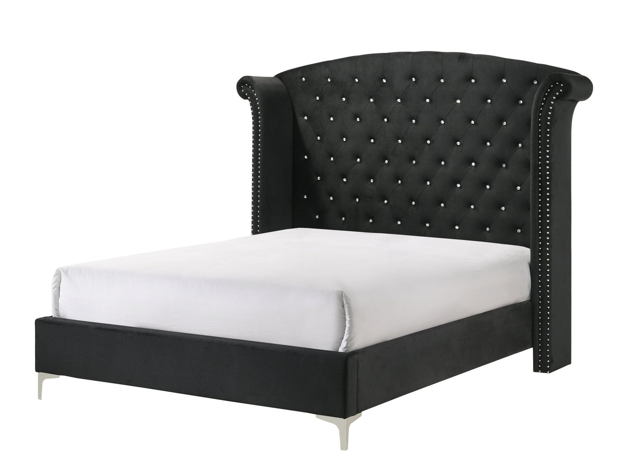Lucinda Black Queen Upholstered Wingback Panel Bed - Ornate Home