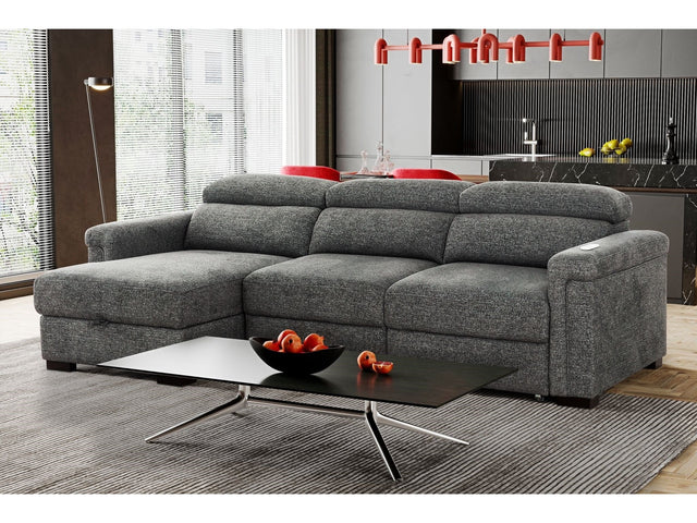 Lucious Gray Double Slider Power Sectional Sofa w/ Storage LAF Chaise - Ornate Home