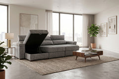 Lucious Gray Double Slider Power Sectional Sofa w/ Storage LAF Chaise - Ornate Home