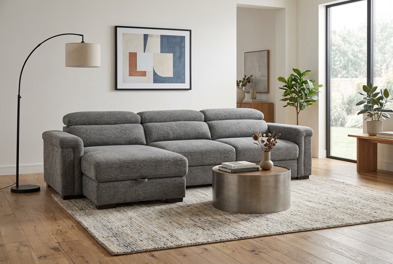 Lucious Gray Double Slider Power Sectional Sofa w/ Storage LAF Chaise - Ornate Home
