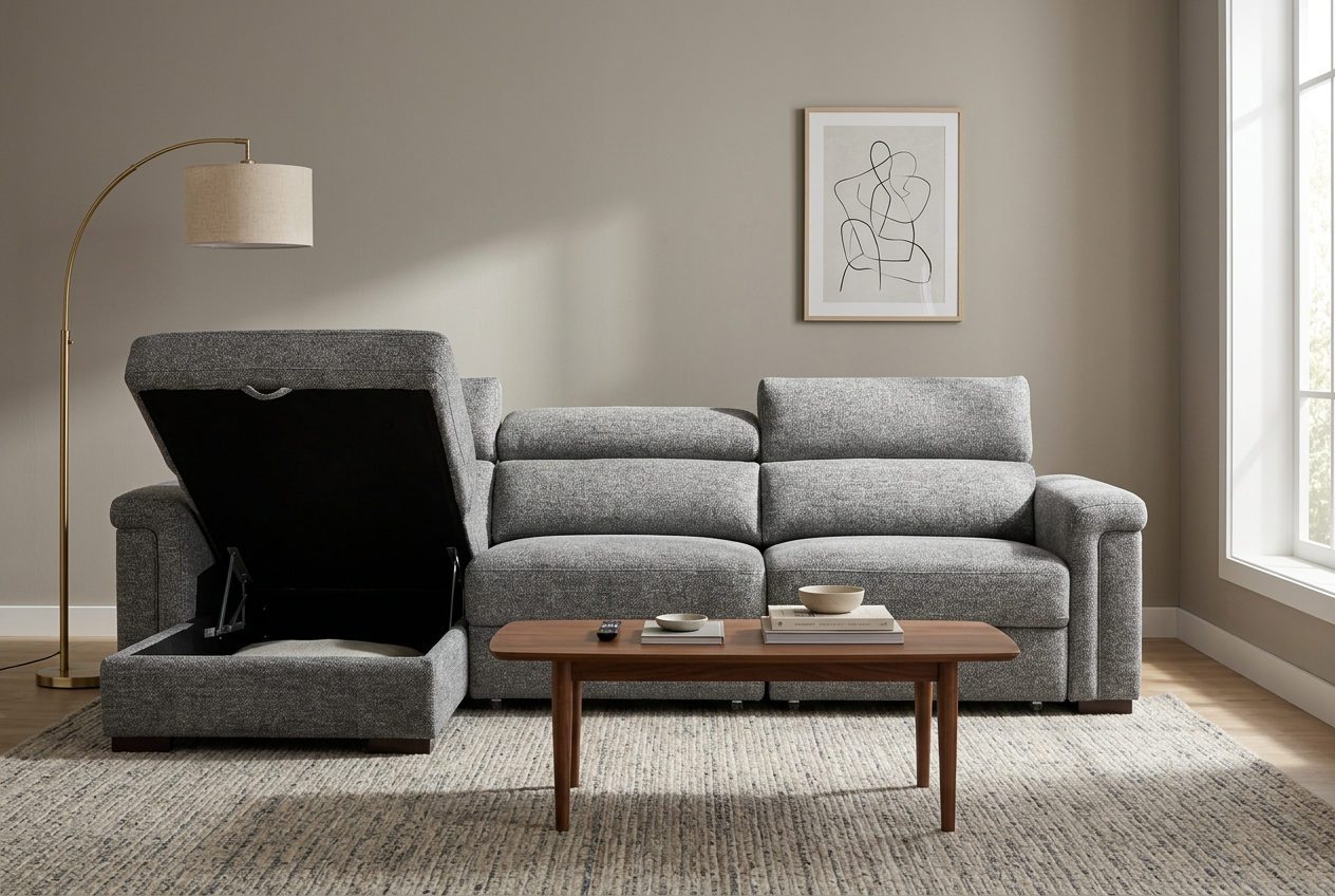 Lucious Gray Double Slider Power Sectional Sofa w/ Storage LAF Chaise - Ornate Home