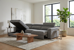 Lucious Gray Double Slider Power Sectional Sofa w/ Storage LAF Chaise - Ornate Home