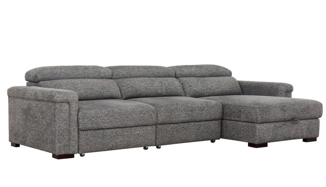Lucious Gray Double Slider Power Sectional Sofa w/ Storage RAF Chaise - Ornate Home