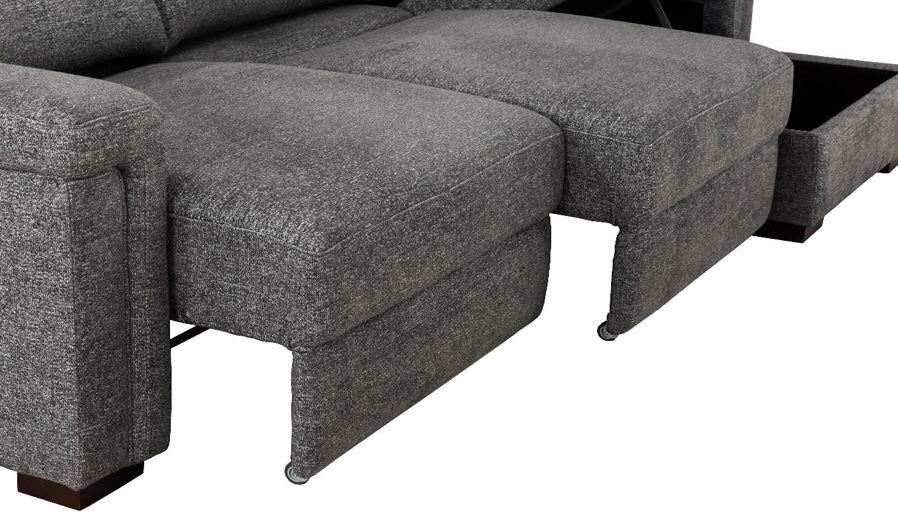 Lucious Gray Double Slider Power Sectional Sofa w/ Storage RAF Chaise - Ornate Home