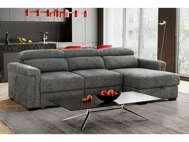 Lucious Gray Double Slider Power Sectional Sofa w/ Storage RAF Chaise - Ornate Home