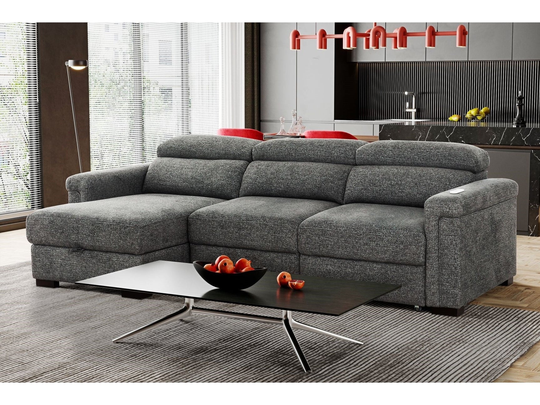 Lucious Gray Double Slider Power Sectional Sofa w/ Storage RAF Chaise - Ornate Home