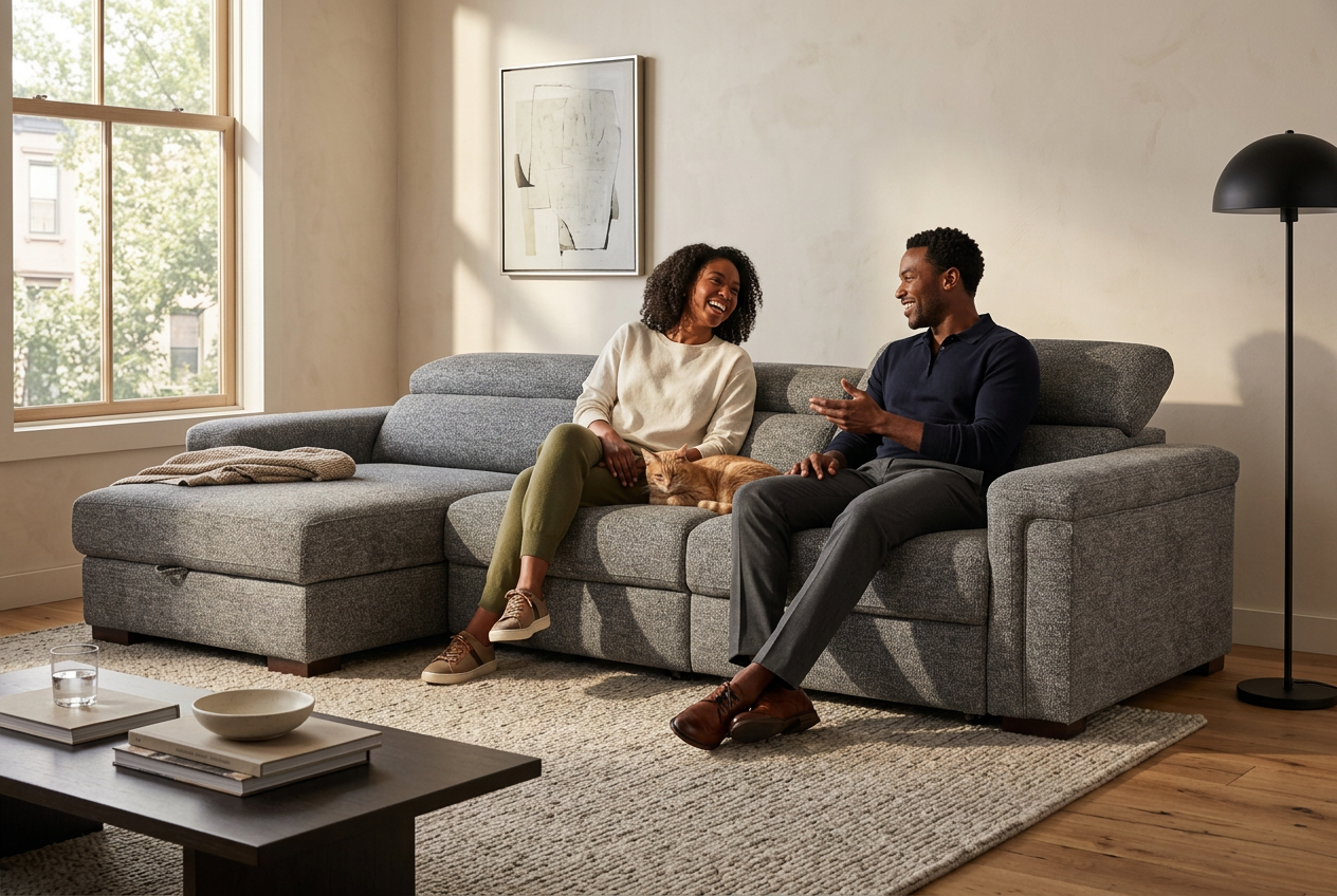 Lucious Gray Double Slider Power Sectional Sofa w/ Storage RAF Chaise - Ornate Home