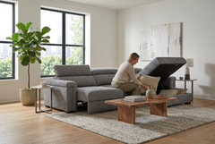 Lucious Gray Double Slider Power Sectional Sofa w/ Storage RAF Chaise - Ornate Home