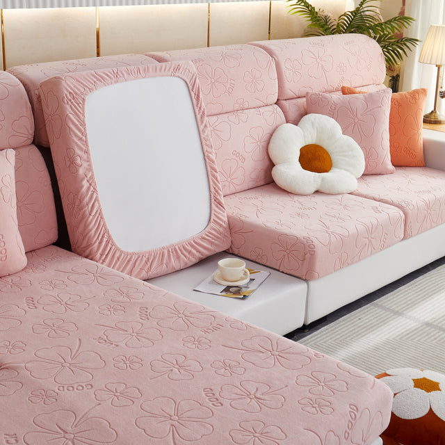 Lucky Clover Slipcover Non-Slip Stretch Jacquard Polar Fleece Sofa Cover for Pets, Cushions, Couches - Ornate Home